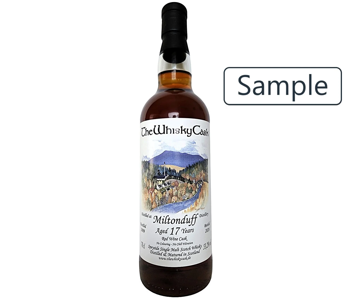 Eine Flasche Miltonduff 2009 Red Wine Cask 53,2% Vol Sample